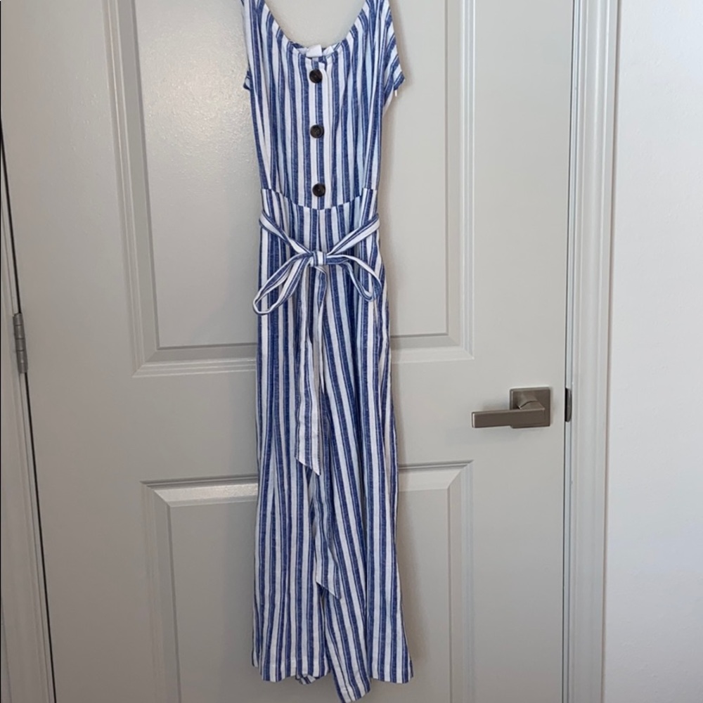Cropped Blue and White striped jumpsuit